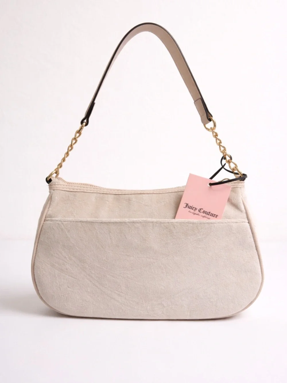 Juicy Couture Beige Suede Shoulder Bag with Gold Heart Key Charm - Picture 2 of 3